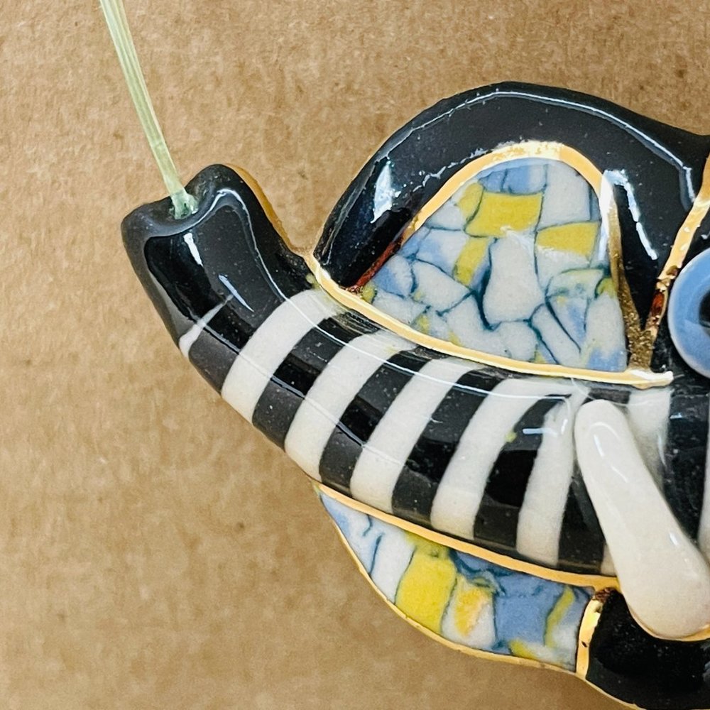 EUC Jewelry 10 Elephant Pin, Hand-Painted Porcelain, One-of-a-Kind, 3" L x 2" T - Picture 4 of 12